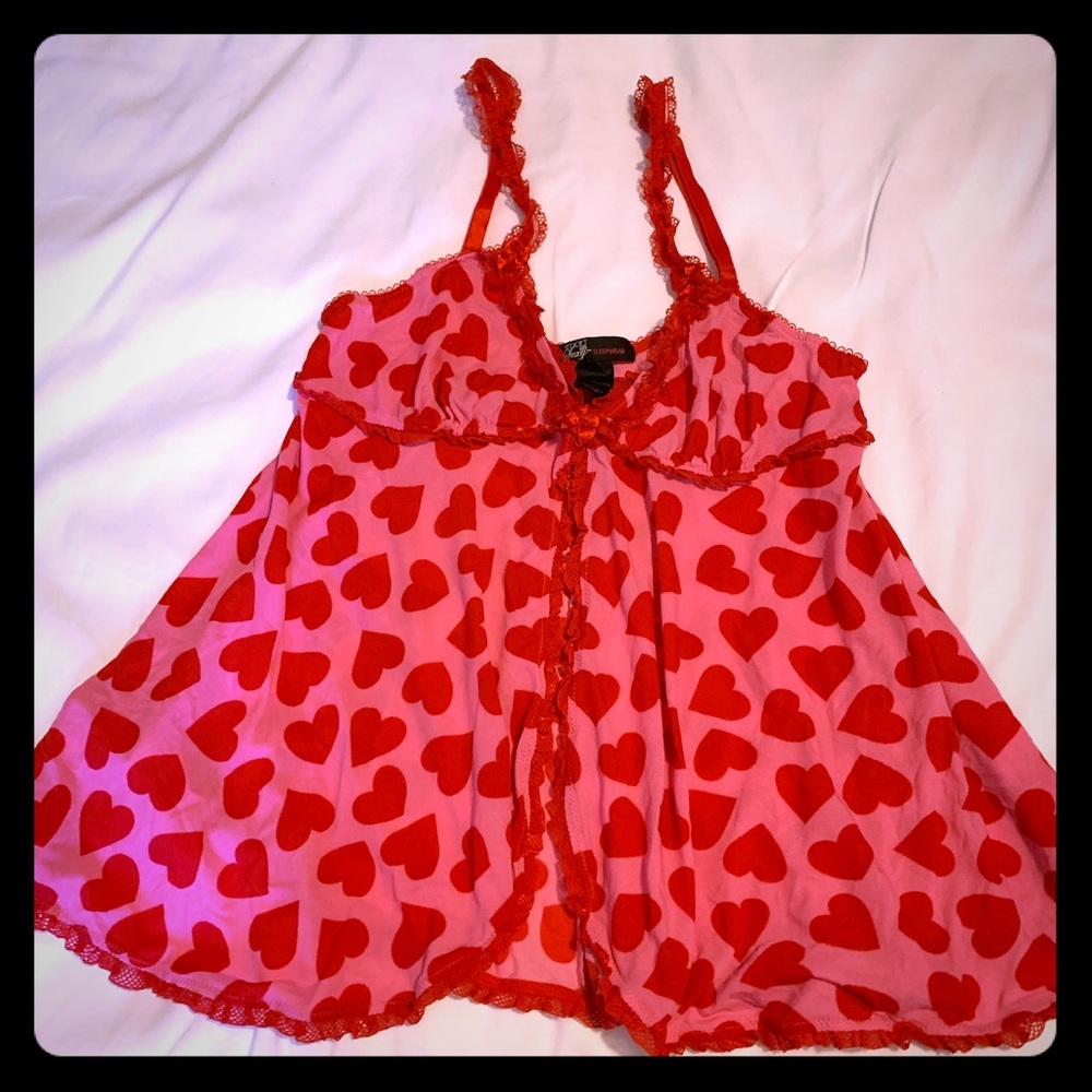 Soft red ruffle spaghetti strap lingerie hearts